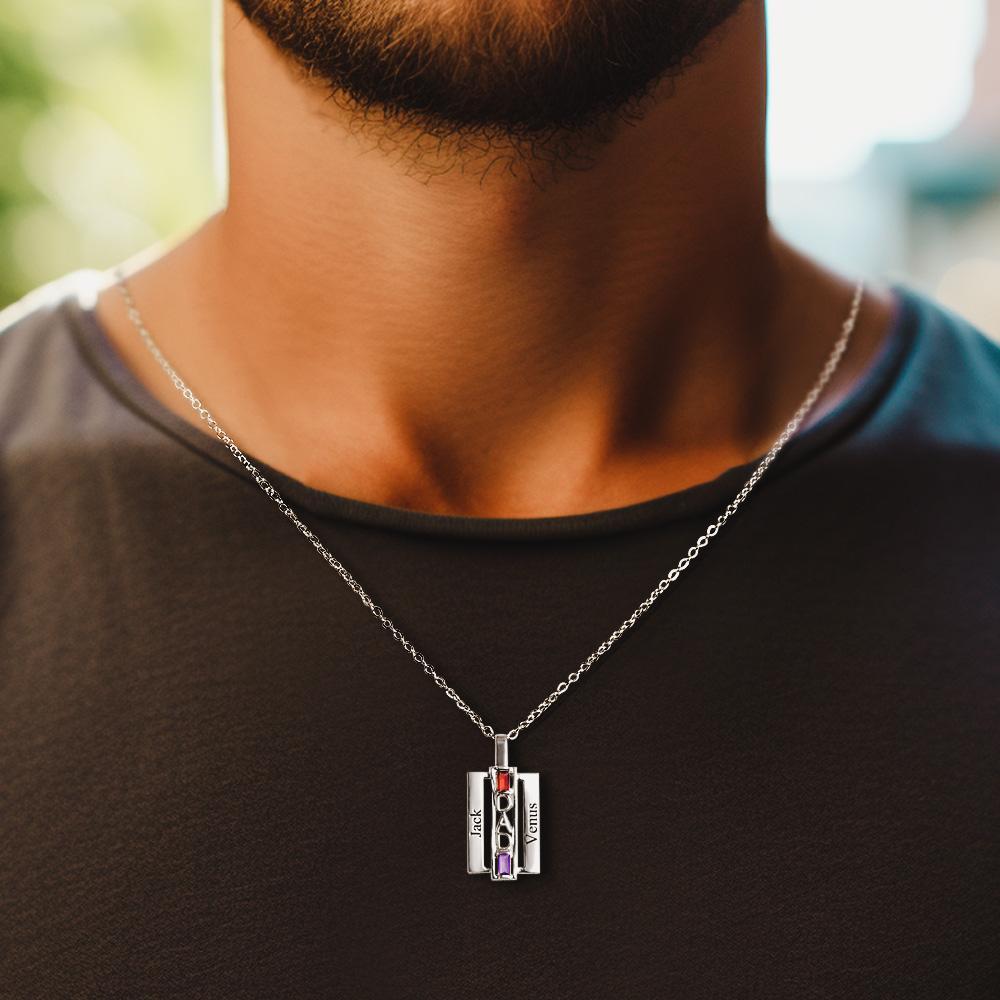 Custom Birthstone DAD Necklace Engraved Fashionable Jewelry Father's Day Gift - yournamenecklaceuk