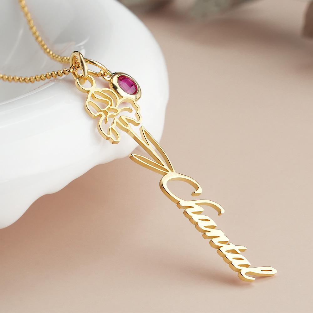 Custom Text Birth Flower Necklace with Birthstone Personalized Gift for Mom - yournamenecklaceuk