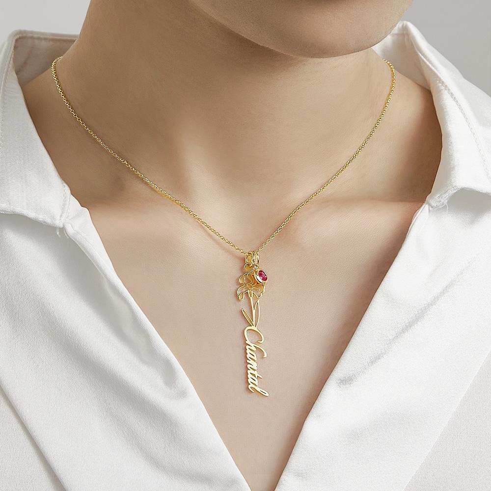 Custom Text Birth Flower Necklace with Birthstone Personalized Gift for Mom - yournamenecklaceuk