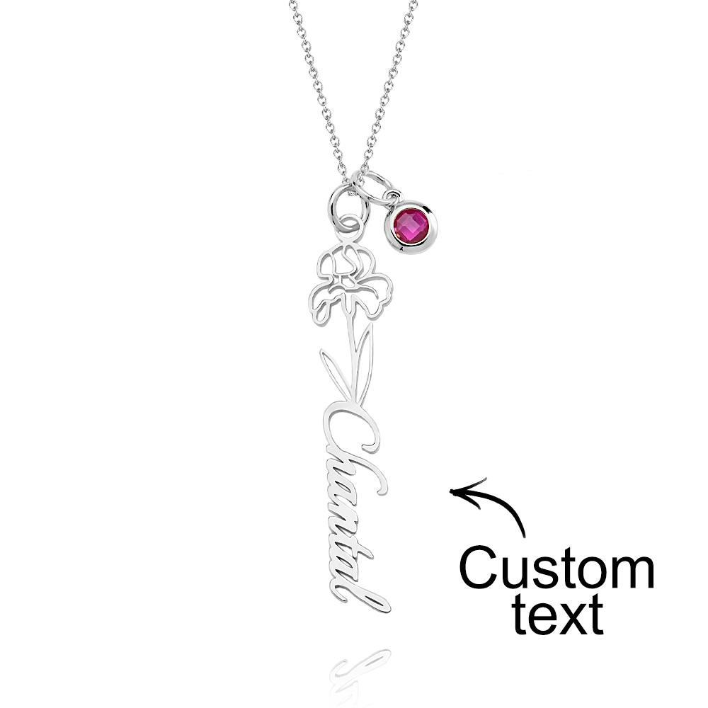 Custom Text Birth Flower Necklace with Birthstone Personalized Gift for Mom - yournamenecklaceuk