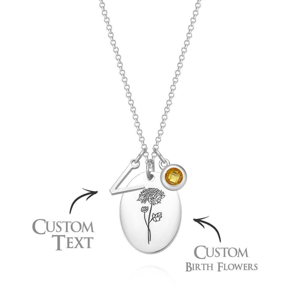 Personalized Text Birthstone Necklace Birth Flower Necklace Gift for Mom - yournamenecklaceuk