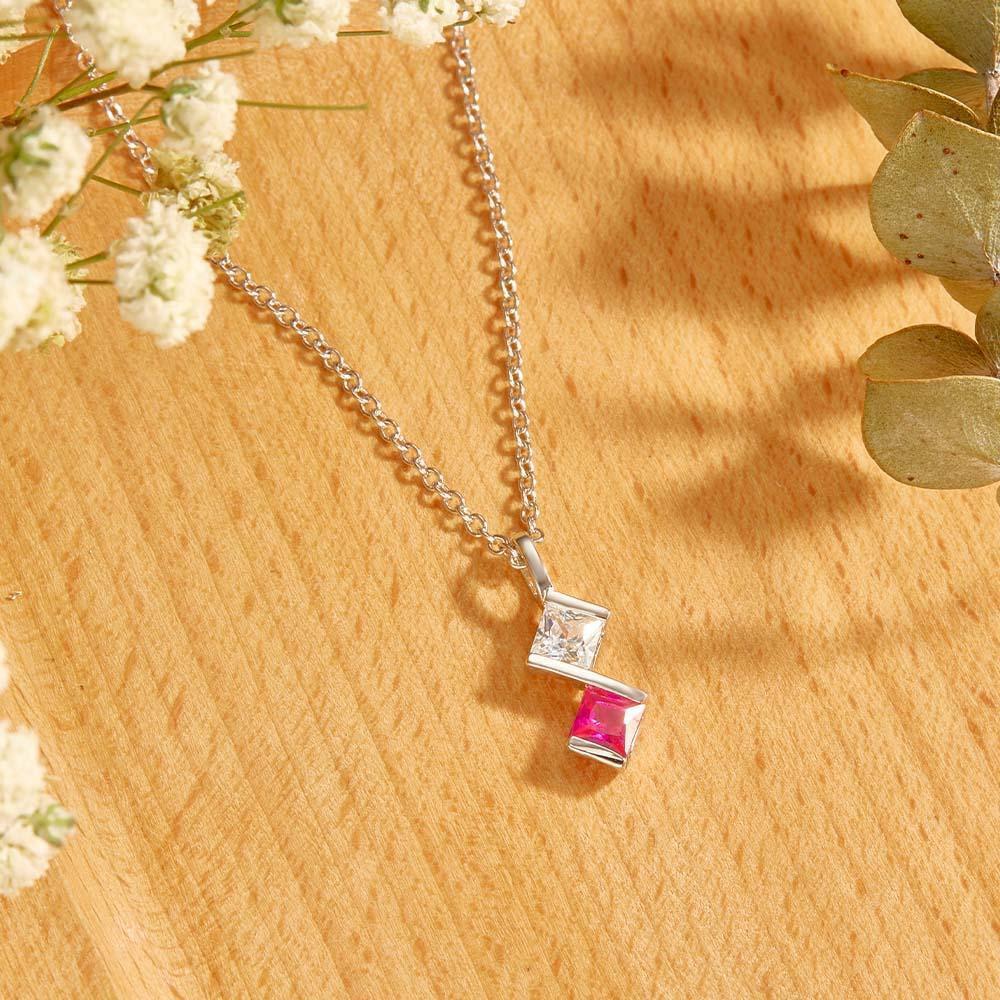 Personalized Birthstone Strip Necklace Colorful Square Diamond Pendant Gifts For Her - yournamenecklaceuk
