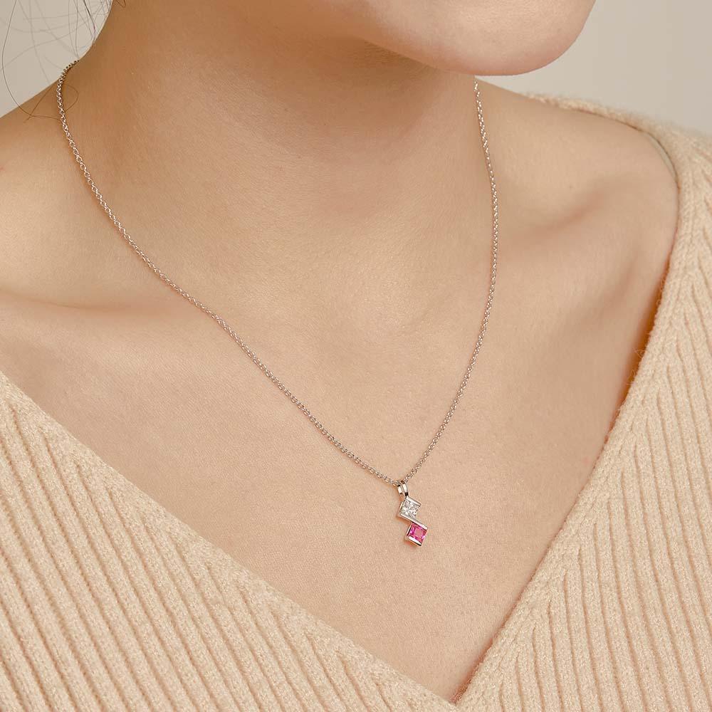 Personalized Birthstone Strip Necklace Colorful Square Diamond Pendant Gifts For Her - yournamenecklaceuk