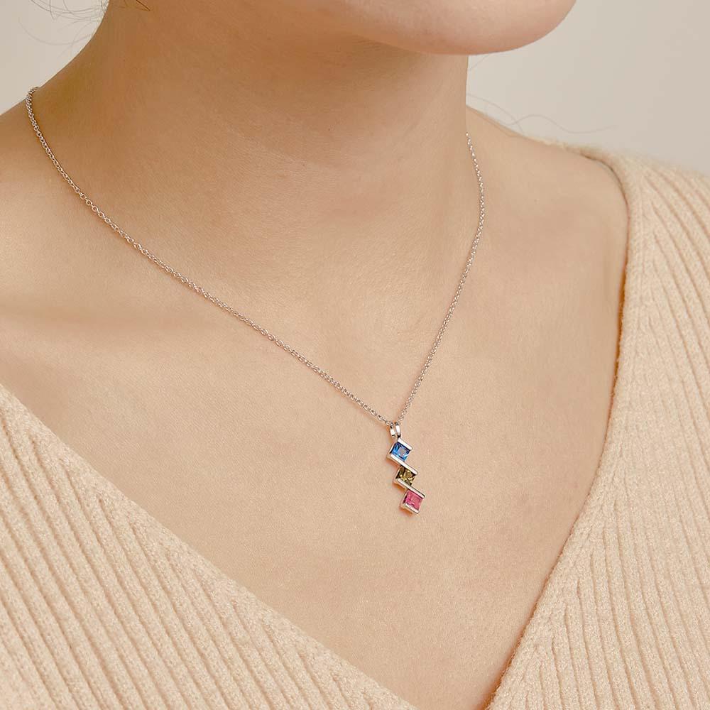 Personalized Birthstone Strip Necklace Colorful Square Diamond Pendant Gifts For Her - yournamenecklaceuk