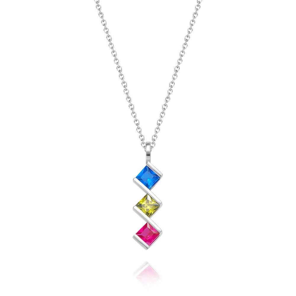 Personalized Birthstone Strip Necklace Colorful Square Diamond Pendant Gifts For Her - yournamenecklaceuk