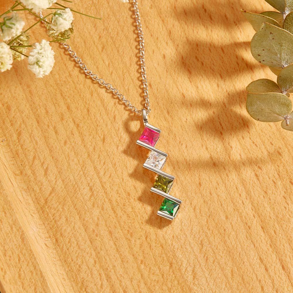 Personalized Birthstone Strip Necklace Colorful Square Diamond Pendant Gifts For Her - yournamenecklaceuk