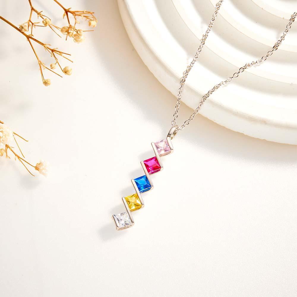 Personalized Birthstone Strip Necklace Colorful Square Diamond Pendant Gifts For Her - yournamenecklaceuk
