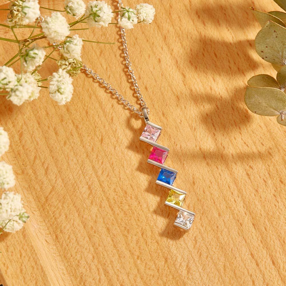 Personalized Birthstone Strip Necklace Colorful Square Diamond Pendant Gifts For Her - yournamenecklaceuk