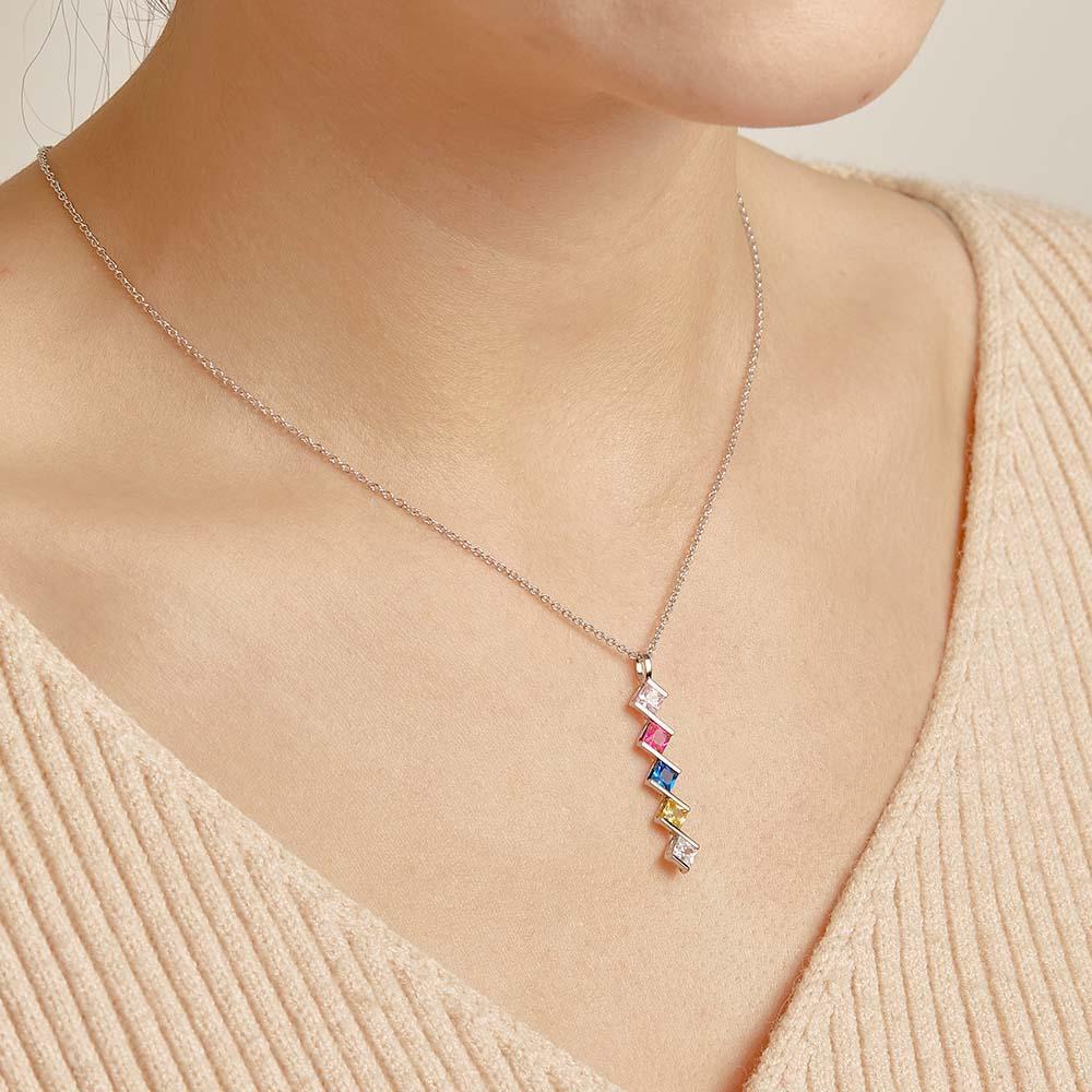 Personalized Birthstone Strip Necklace Colorful Square Diamond Pendant Gifts For Her - yournamenecklaceuk