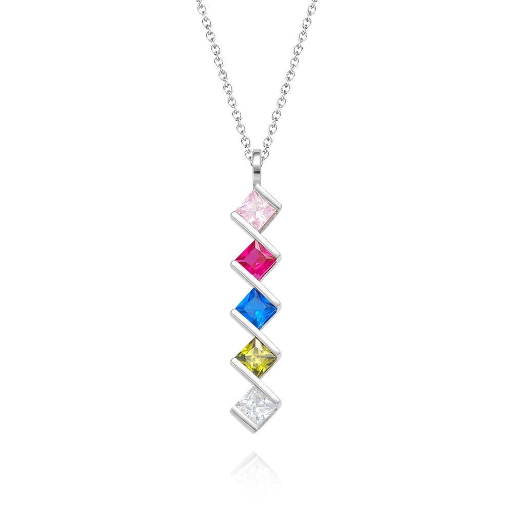 Personalized Birthstone Strip Necklace Colorful Square Diamond Pendant Gifts For Her - yournamenecklaceuk