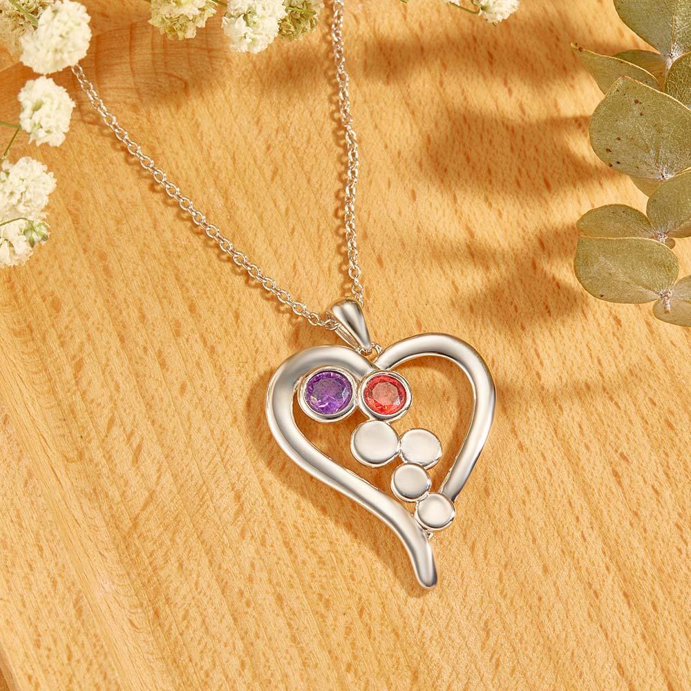 Personalized Birthstone Necklace Optional Quantity Diamonds Heart-shaped Pendant Jewelry For Her - yournamenecklaceuk