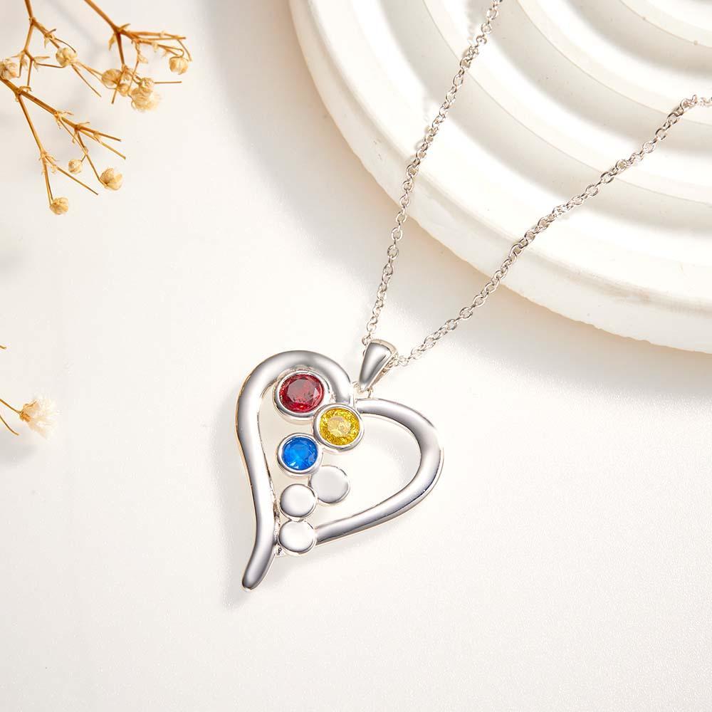 Personalized Birthstone Necklace Optional Quantity Diamonds Heart-shaped Pendant Jewelry For Her - yournamenecklaceuk
