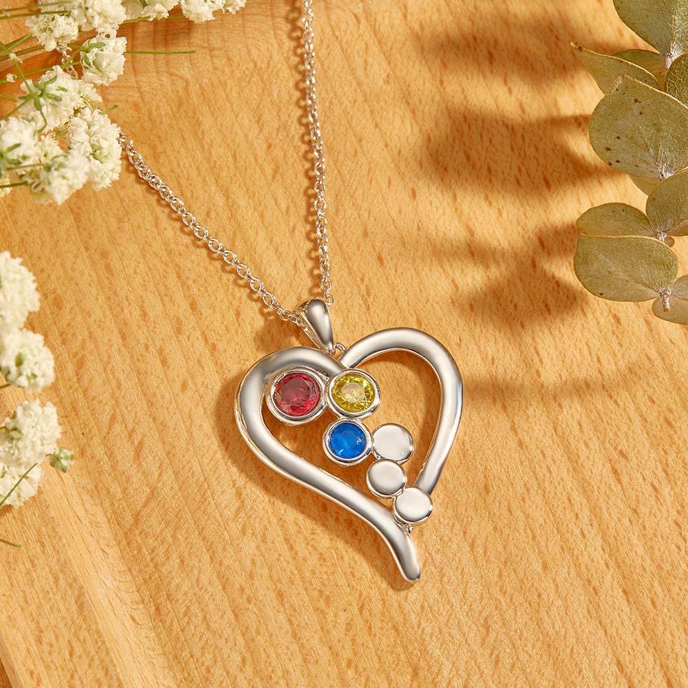 Personalized Birthstone Necklace Optional Quantity Diamonds Heart-shaped Pendant Jewelry For Her - yournamenecklaceuk