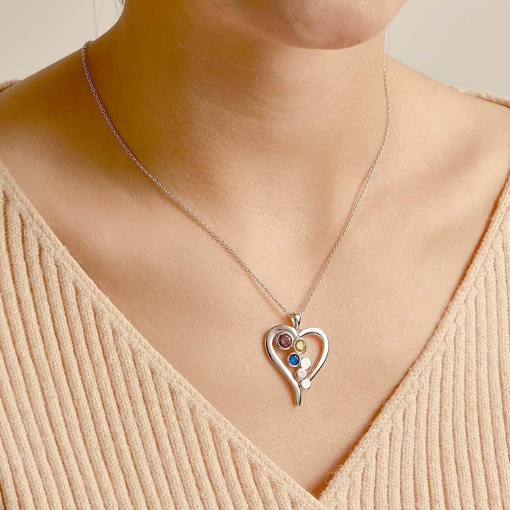 Personalized Birthstone Necklace Optional Quantity Diamonds Heart-shaped Pendant Jewelry For Her - yournamenecklaceuk