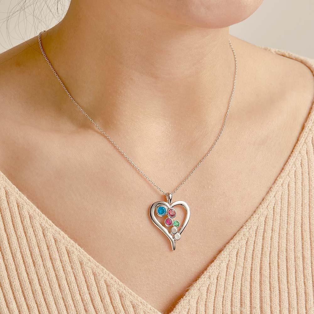 Personalized Birthstone Necklace Optional Quantity Diamonds Heart-shaped Pendant Jewelry For Her - yournamenecklaceuk
