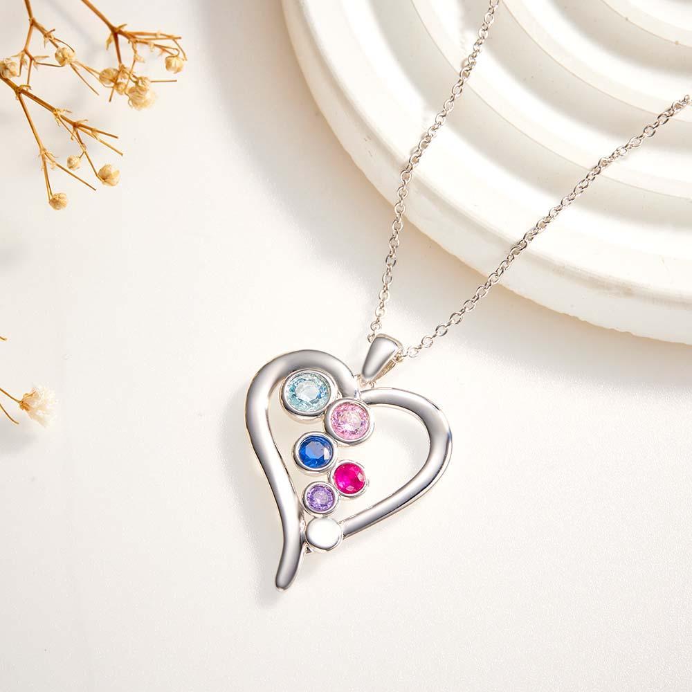 Personalized Birthstone Necklace Optional Quantity Diamonds Heart-shaped Pendant Jewelry For Her - yournamenecklaceuk