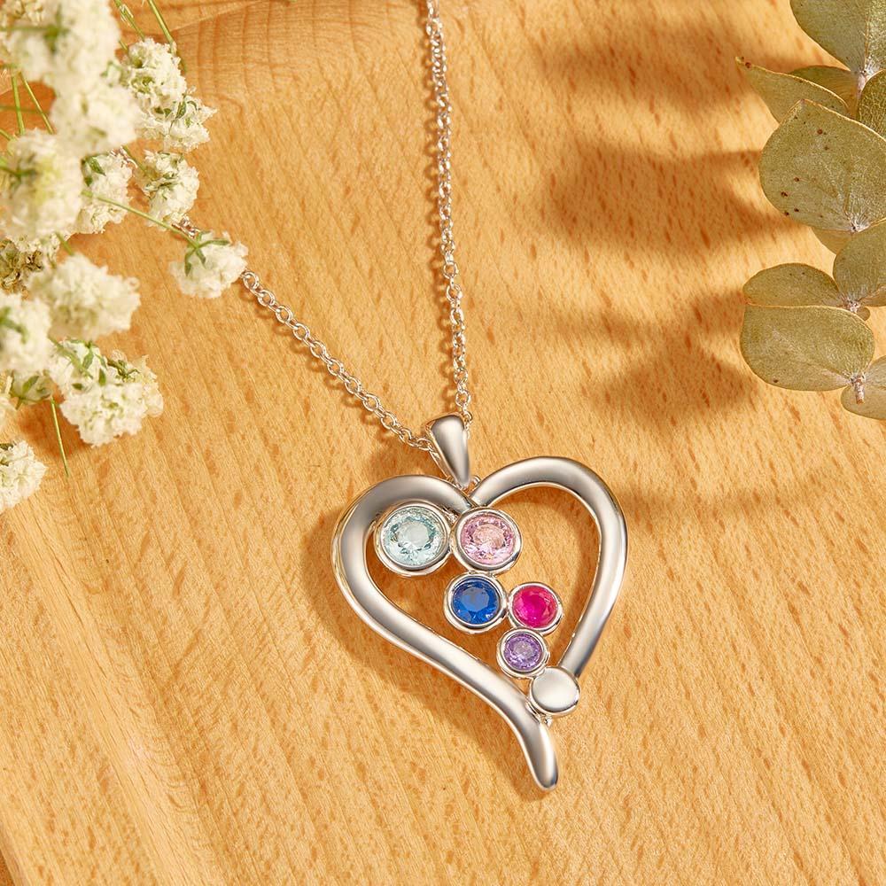 Personalized Birthstone Necklace Optional Quantity Diamonds Heart-shaped Pendant Jewelry For Her - yournamenecklaceuk
