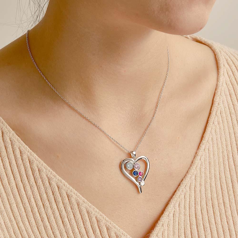 Personalized Birthstone Necklace Optional Quantity Diamonds Heart-shaped Pendant Jewelry For Her - yournamenecklaceuk