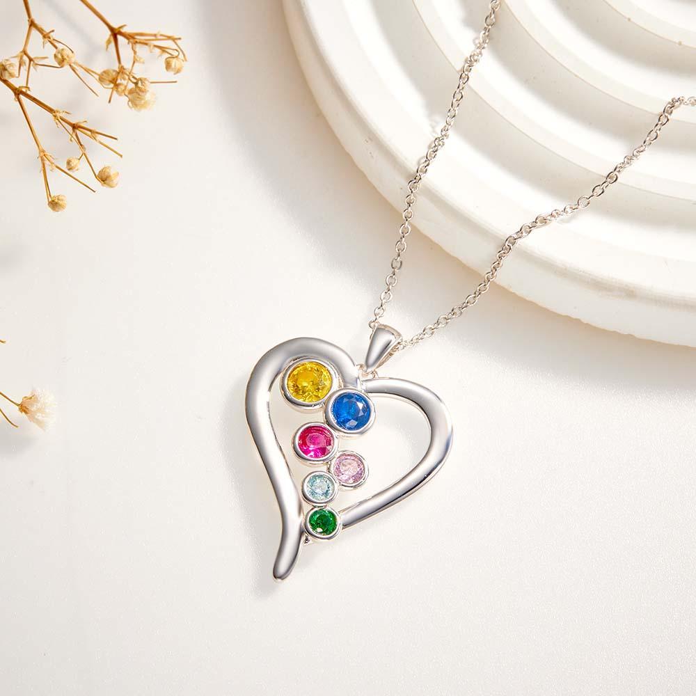 Personalized Birthstone Necklace Optional Quantity Diamonds Heart-shaped Pendant Jewelry For Her - yournamenecklaceuk