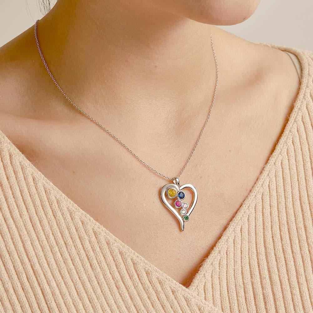 Personalized Birthstone Necklace Optional Quantity Diamonds Heart-shaped Pendant Jewelry For Her - yournamenecklaceuk