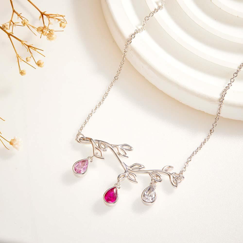 Custom Birthstone Necklace Optional Quantity Diamonds Tree Pendant Fashionable Gifts For Her - yournamenecklaceuk
