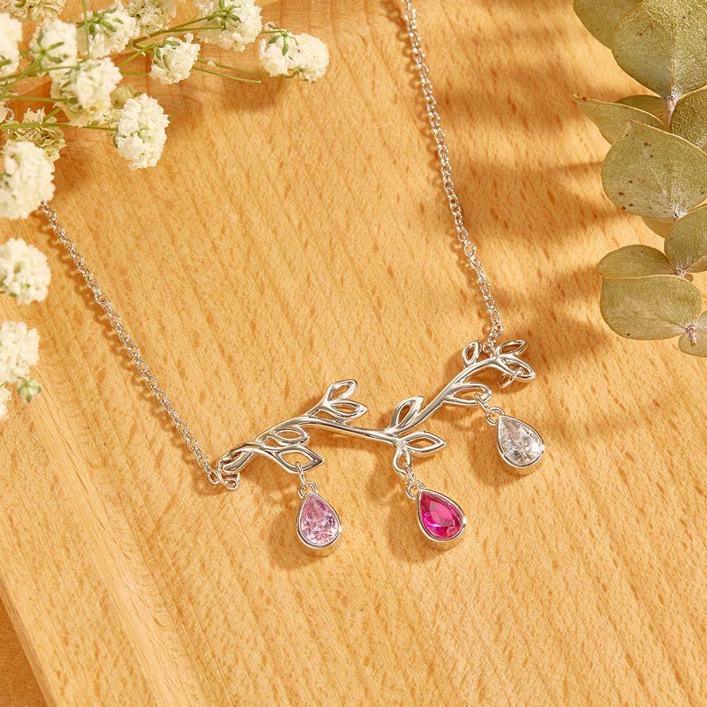 Custom Birthstone Necklace Optional Quantity Diamonds Tree Pendant Fashionable Gifts For Her - yournamenecklaceuk