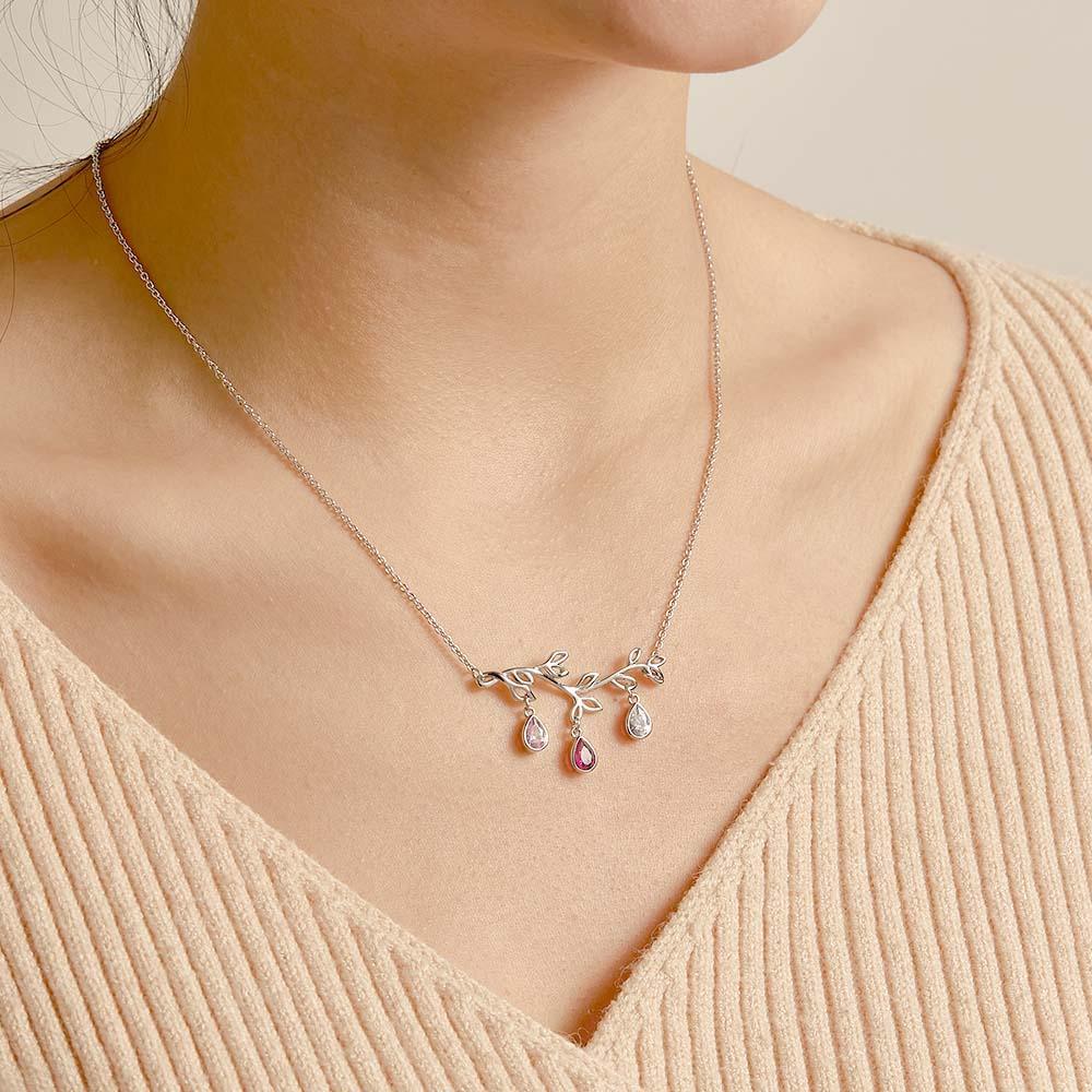 Custom Birthstone Necklace Optional Quantity Diamonds Tree Pendant Fashionable Gifts For Her - yournamenecklaceuk