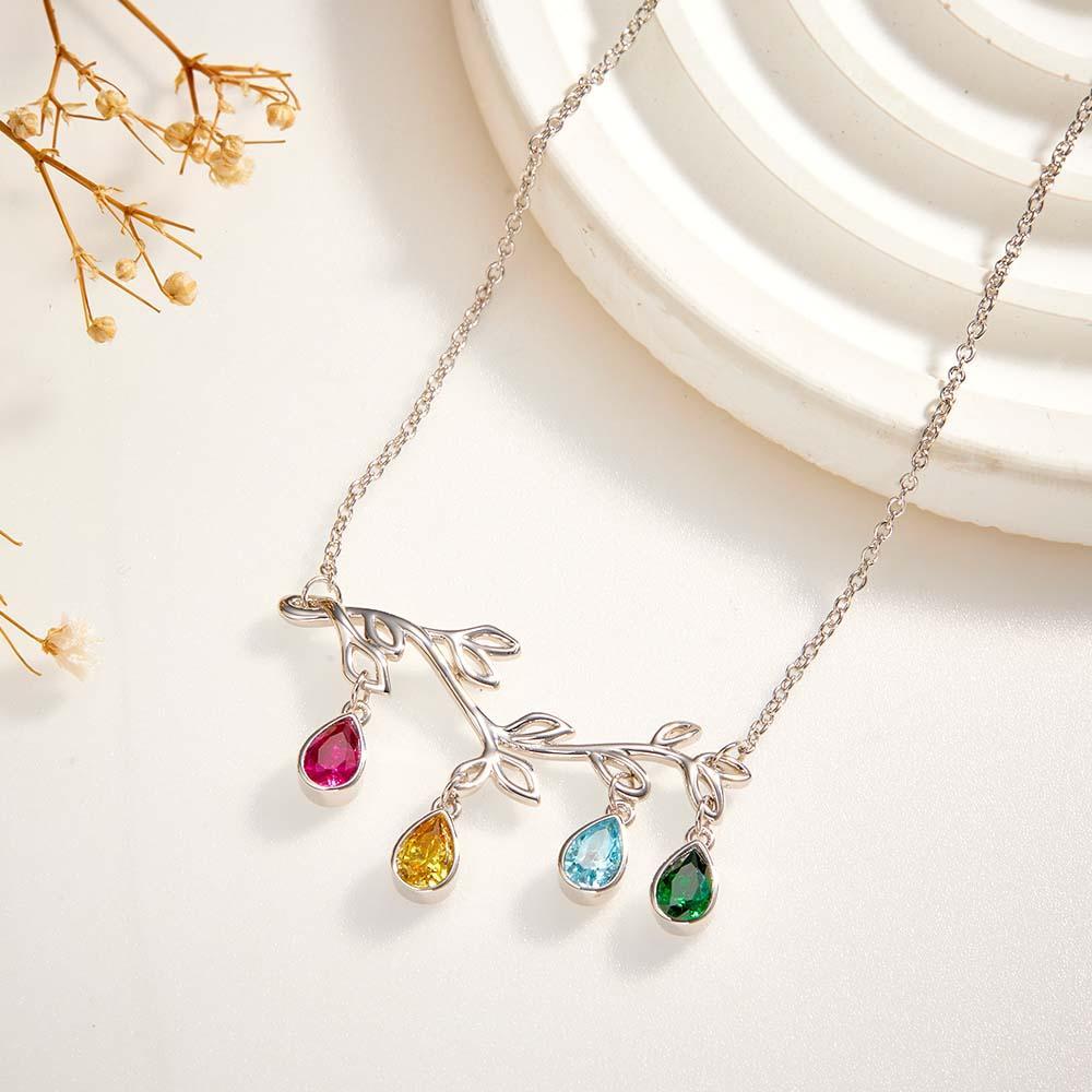 Custom Birthstone Necklace Optional Quantity Diamonds Tree Pendant Fashionable Gifts For Her - yournamenecklaceuk