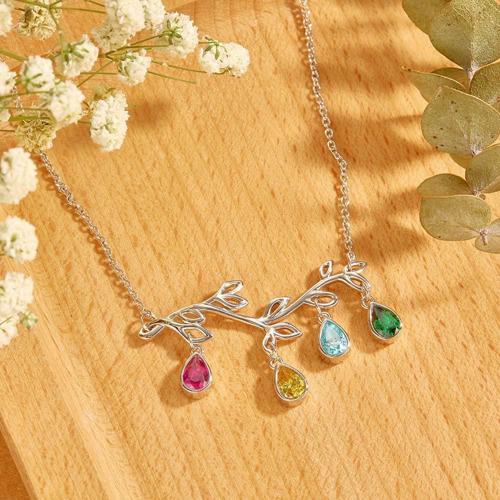 Custom Birthstone Necklace Optional Quantity Diamonds Tree Pendant Fashionable Gifts For Her - yournamenecklaceuk