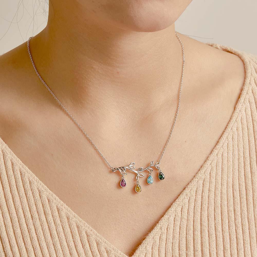Custom Birthstone Necklace Optional Quantity Diamonds Tree Pendant Fashionable Gifts For Her - yournamenecklaceuk
