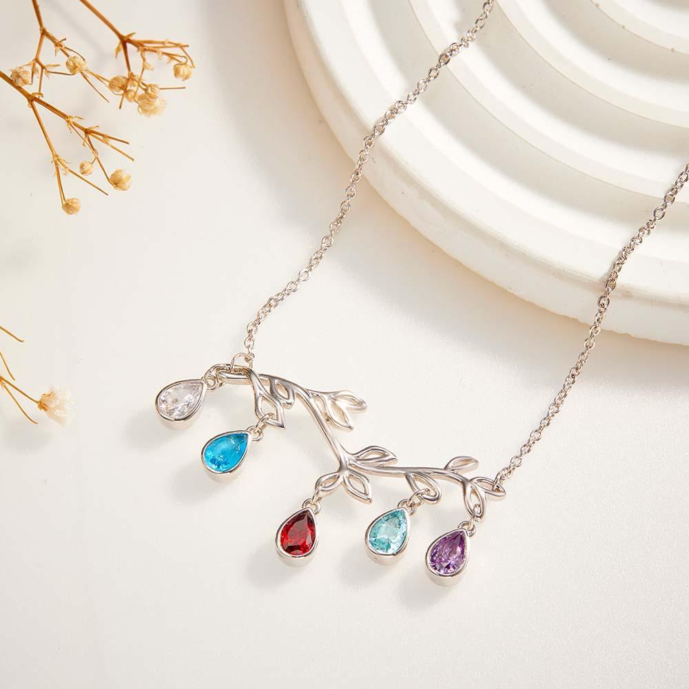 Custom Birthstone Necklace Optional Quantity Diamonds Tree Pendant Fashionable Gifts For Her - yournamenecklaceuk