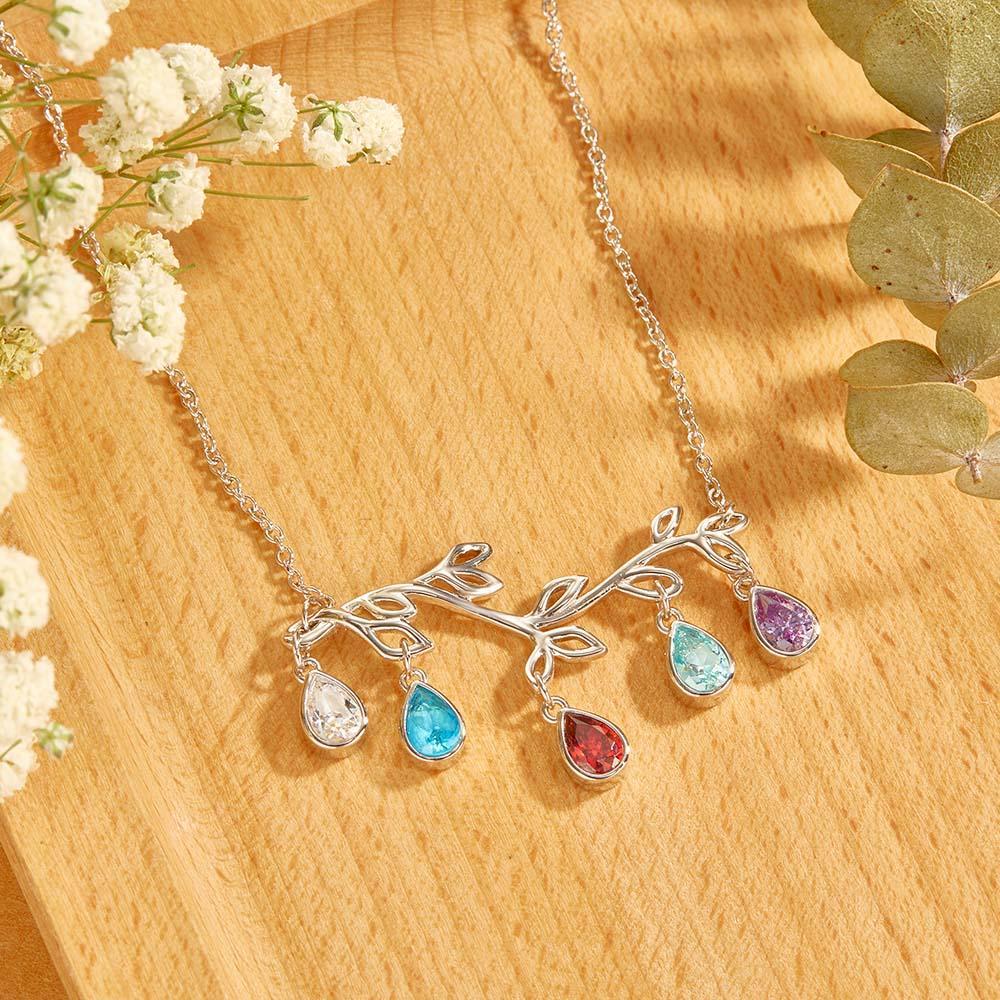 Custom Birthstone Necklace Optional Quantity Diamonds Tree Pendant Fashionable Gifts For Her - yournamenecklaceuk