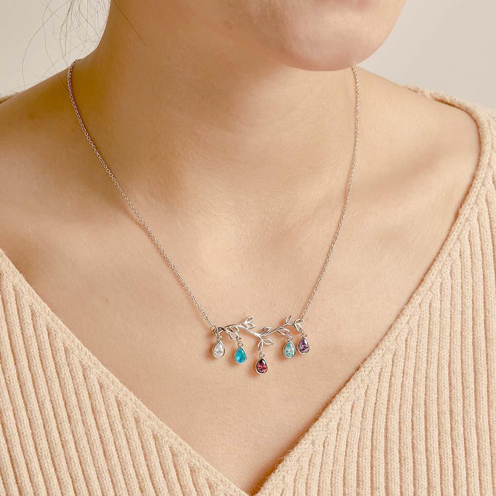 Custom Birthstone Necklace Optional Quantity Diamonds Tree Pendant Fashionable Gifts For Her - yournamenecklaceuk