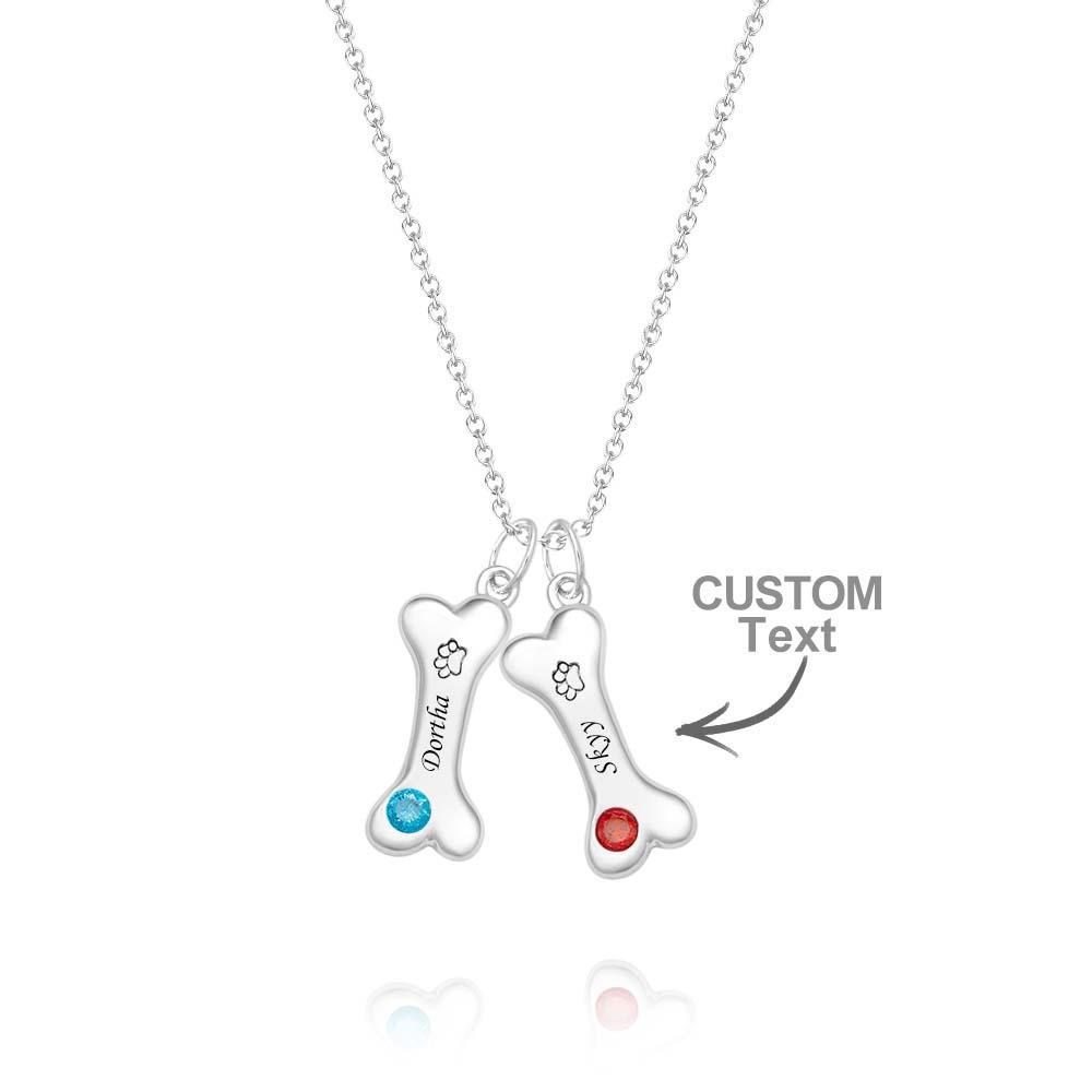 Engravable Bone Necklace With Birthstone Custom Pet Paw Pendant Gift For Pet Lovers - yournamenecklaceuk
