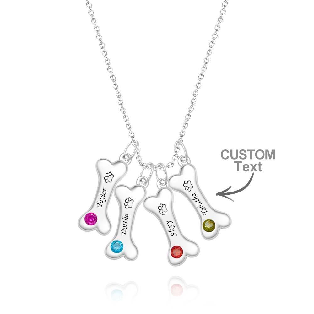 Engravable Bone Necklace With Birthstone Custom Pet Paw Pendant Gift For Pet Lovers - yournamenecklaceuk