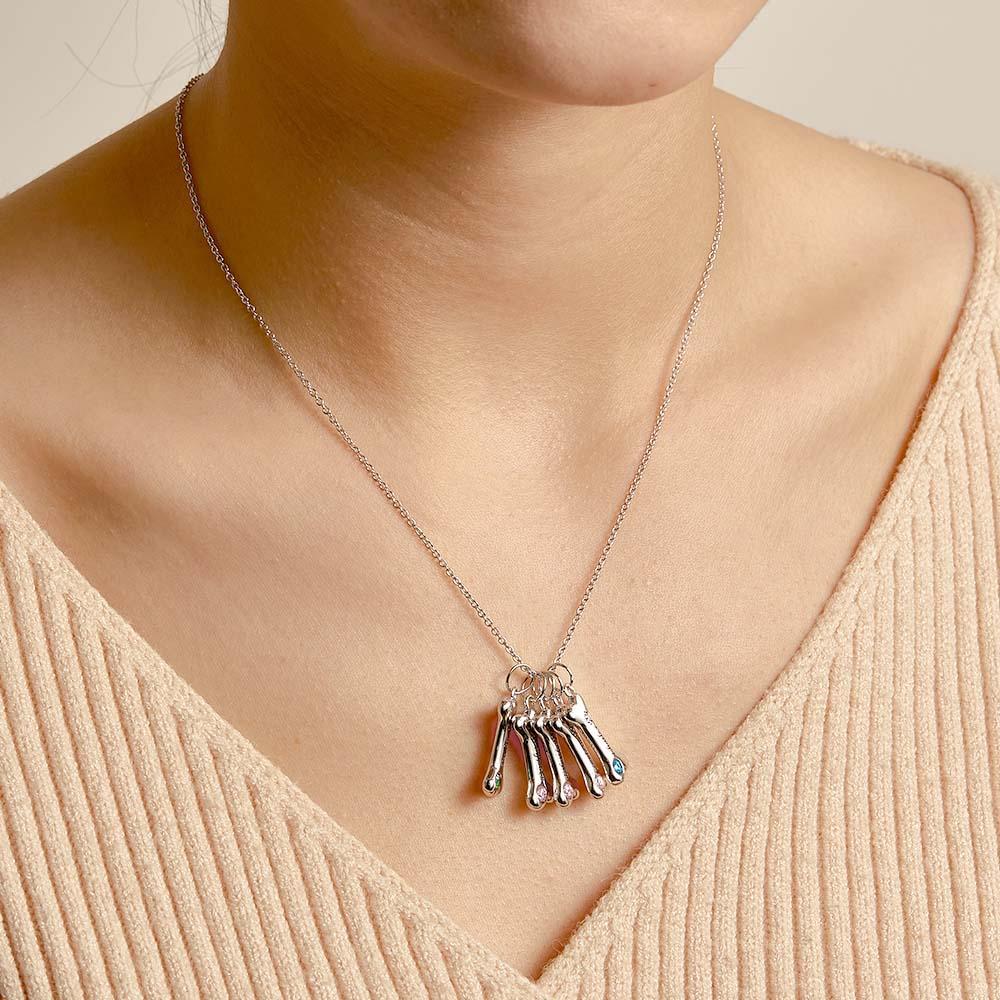 Engravable Bone Necklace With Birthstone Custom Pet Paw Pendant Gift For Pet Lovers - yournamenecklaceuk