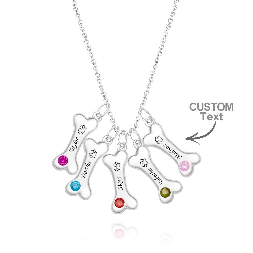 Engravable Bone Necklace With Birthstone Custom Pet Paw Pendant Gift For Pet Lovers - yournamenecklaceuk