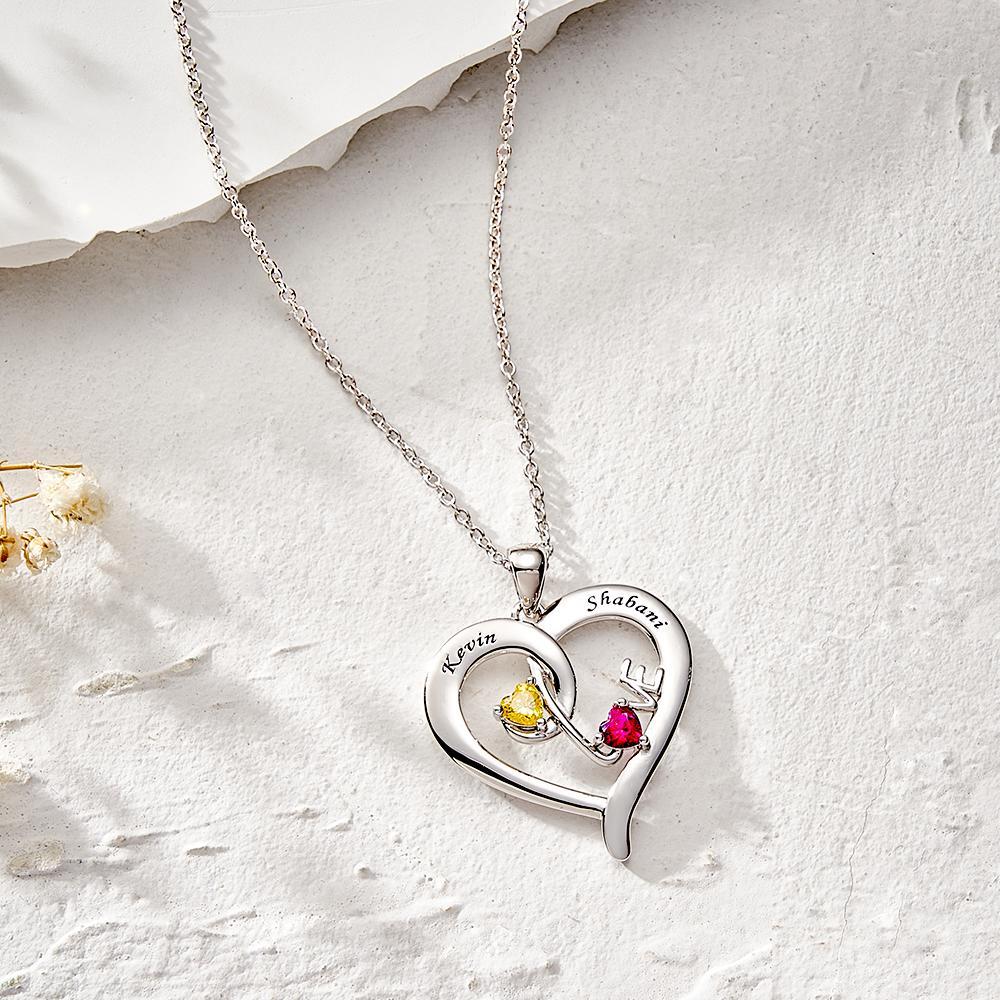 Custom Birthstone Winding Heart Necklace Fashion Show Love Pendant For Couples - yournamenecklaceuk