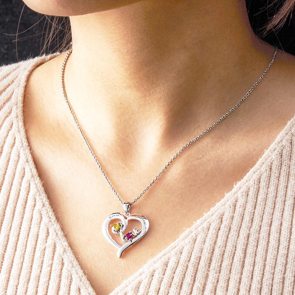 Custom Birthstone Winding Heart Necklace Fashion Show Love Pendant For Couples - yournamenecklaceuk