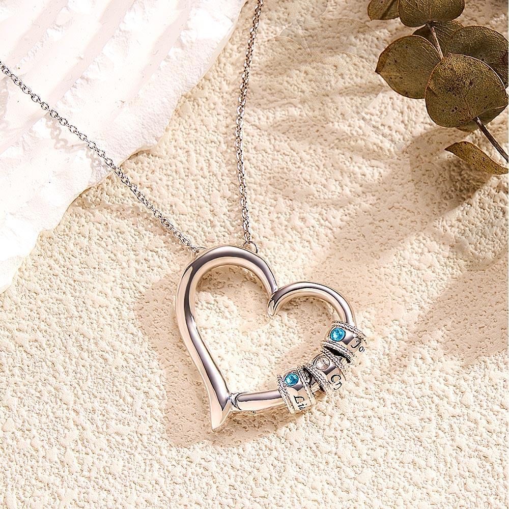Custom Engraved Heart Necklace With Birthstone Beads Charming Necklace for Mom - yournamenecklaceuk