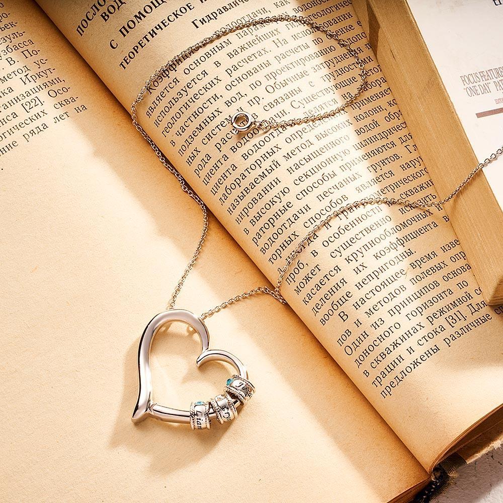 Custom Engraved Heart Necklace With Birthstone Beads Charming Necklace for Mom - yournamenecklaceuk