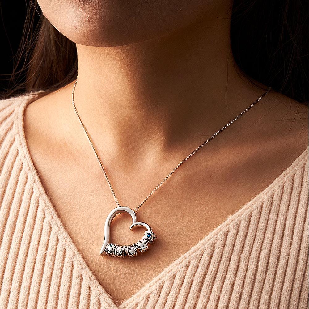 Custom Engraved Heart Necklace With Birthstone Beads Charming Necklace for Mom - yournamenecklaceuk