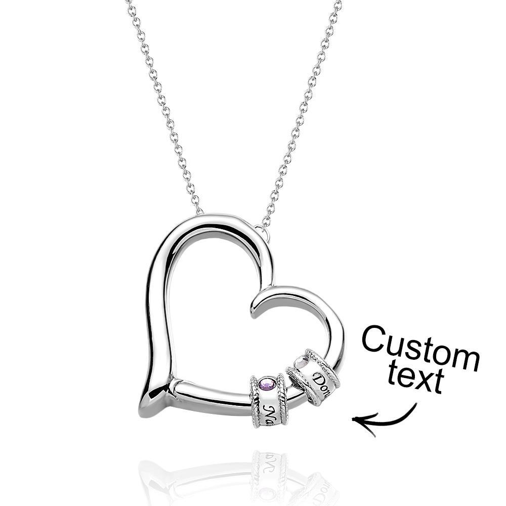 Custom Engraved Heart Necklace With Birthstone Beads Charming Necklace for Mom - yournamenecklaceuk