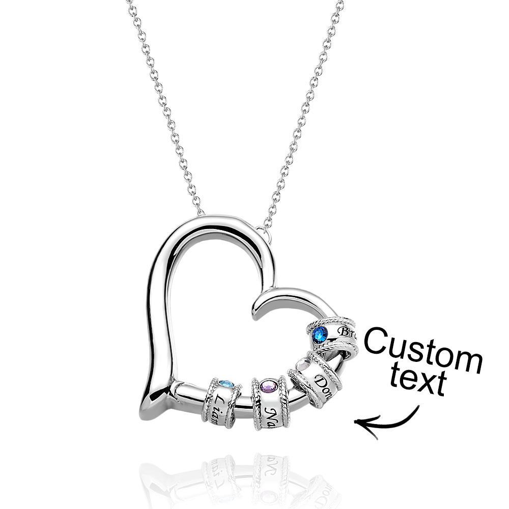 Custom Engraved Heart Necklace With Birthstone Beads Charming Necklace for Mom - yournamenecklaceuk