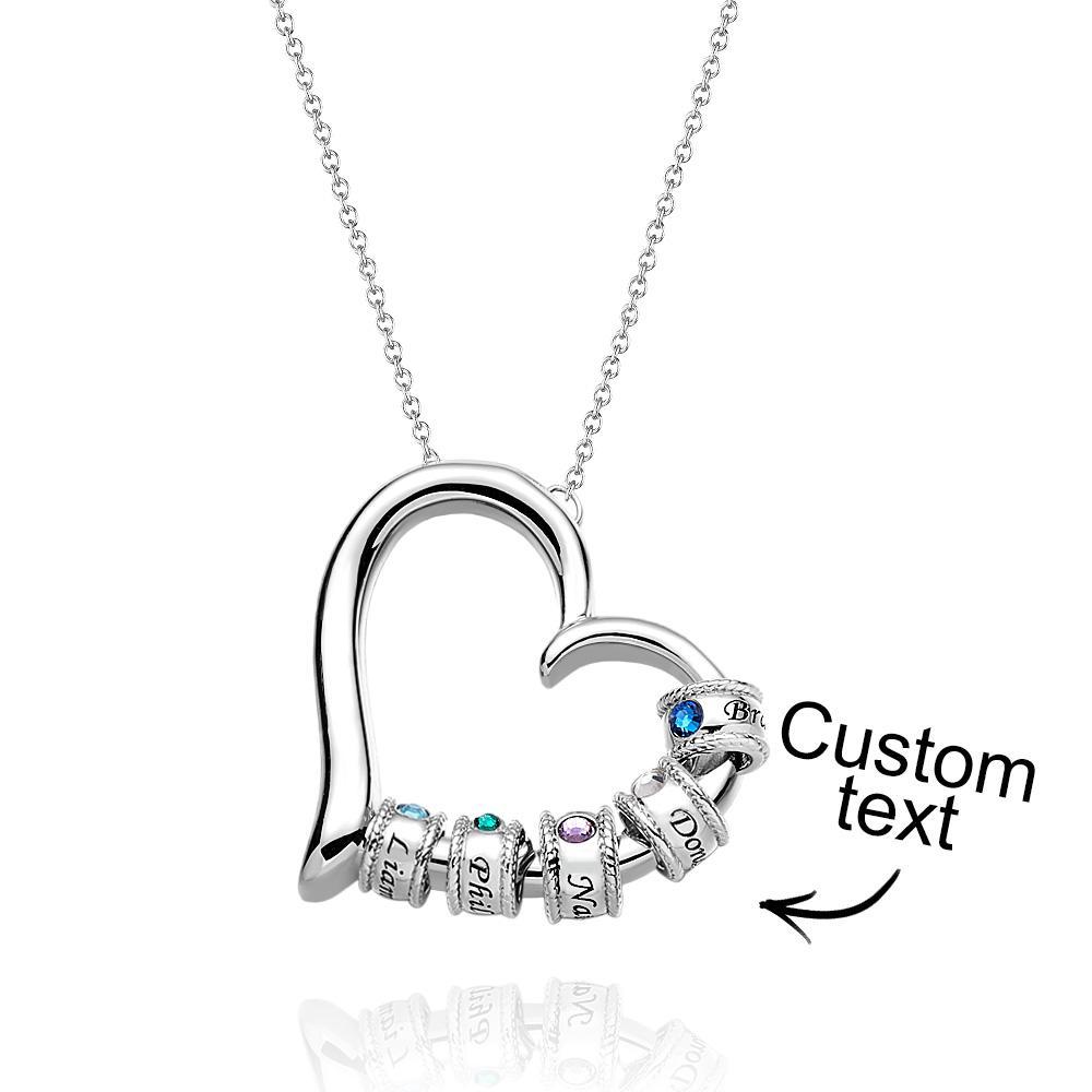 Custom Engraved Heart Necklace With Birthstone Beads Charming Necklace for Mom - yournamenecklaceuk