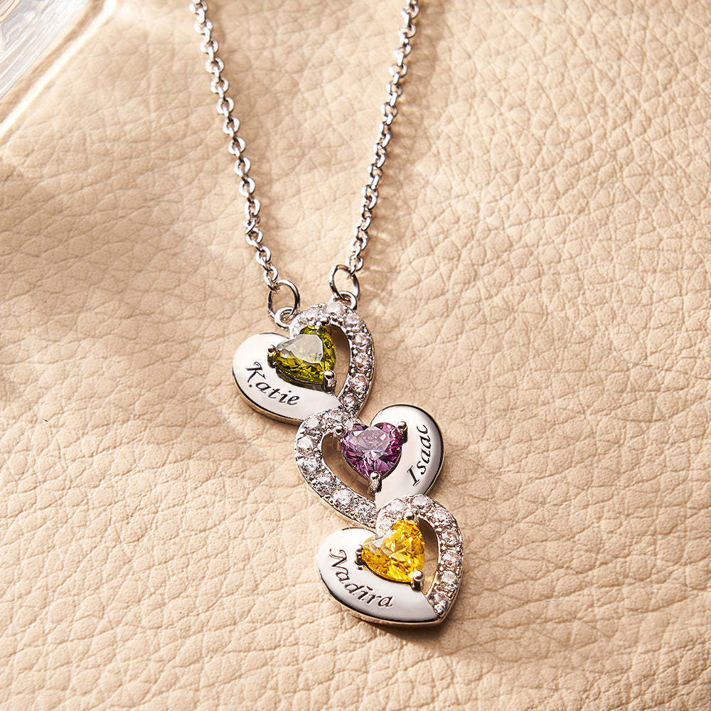 Engravable Birthstone Necklace Charming Heart Zircon Pendant Necklace For Girls - yournamenecklaceuk