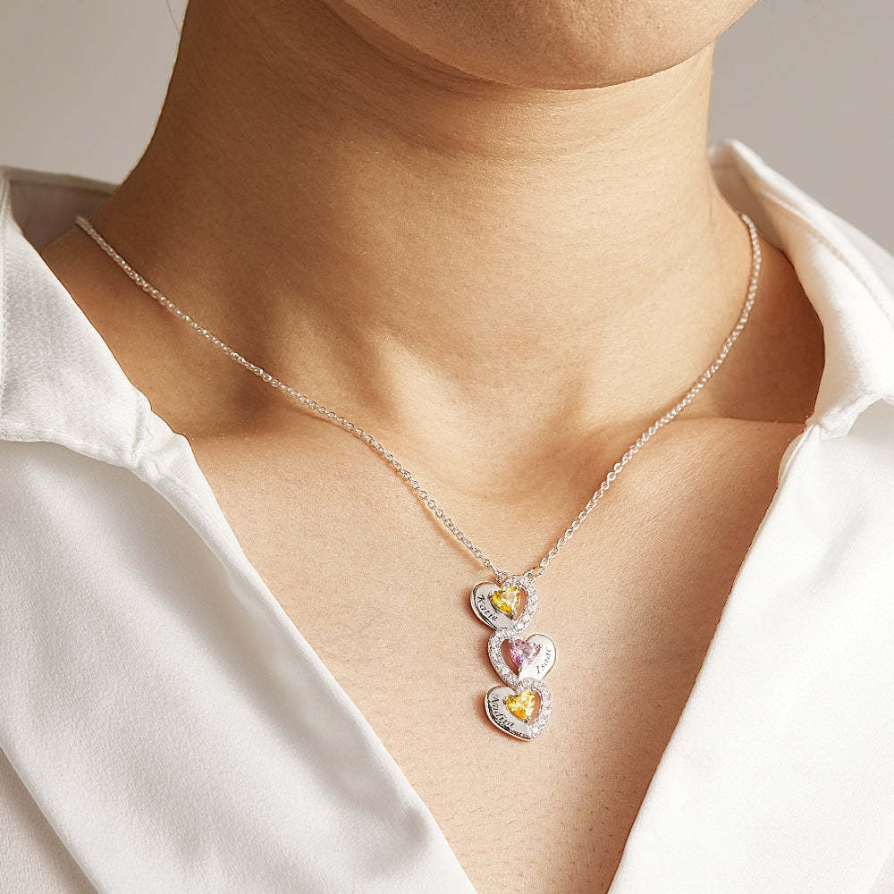 Engravable Birthstone Necklace Charming Heart Zircon Pendant Necklace For Girls - yournamenecklaceuk