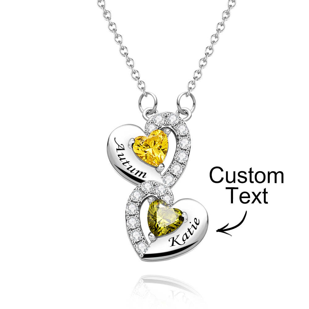 Engravable Birthstone Necklace Charming Heart Zircon Pendant Necklace For Girls - yournamenecklaceuk