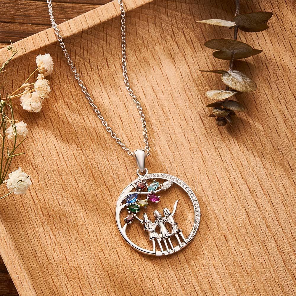 Custom Birthstone Necklace Three Girls Zircon Necklace Jewelry Gifts For Friends - yournamenecklaceuk