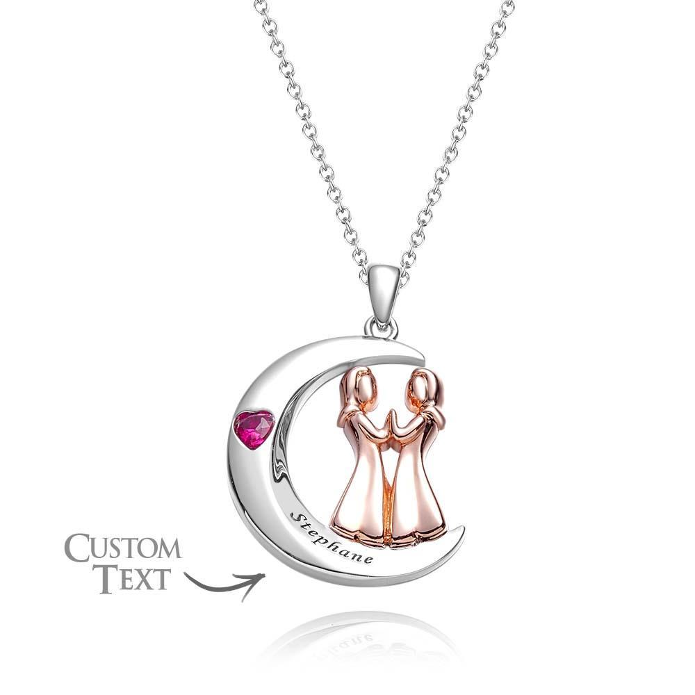Personalized Heart Birthstone Necklace Engraved Moon Sweet Girls Jewelry For Friends - yournamenecklaceuk